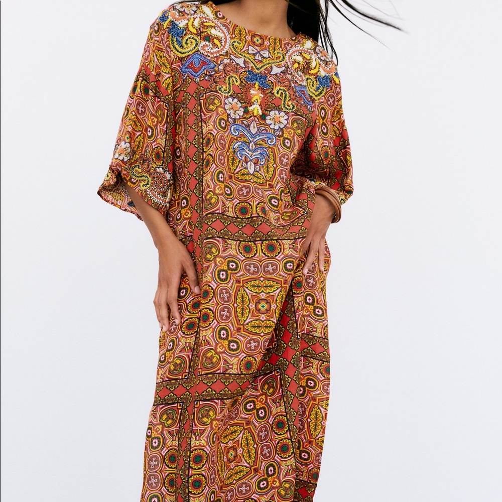 New ZARA $119 NWT EMBROIDERED BEADED LINEN BLEND TUNIC DRESS XS SMALL 7521/073 - Picture 3 of 13